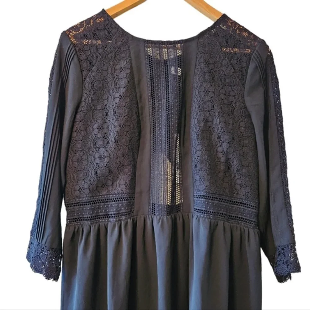 Revolve Heartloom Aimee Lace Mini Dress Cutout Quarter Sleeve Black Dress Size L - Picture 6 of 16